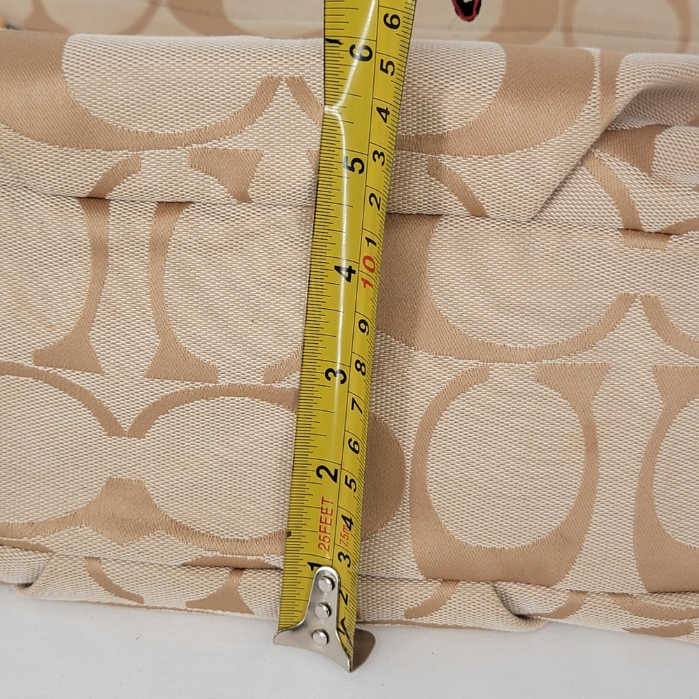 Coach Zoe Signature Jacquard Hobo Bag Tan Beige Yellow Patent Trim - Picture 13 of 16